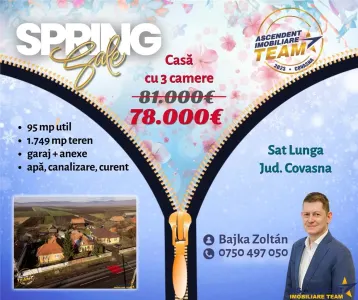 3D&FILM! Casa cu 3 camere,1.800mp teren, facilitati apreciabile, langa Targu Secuiesc - Lunga