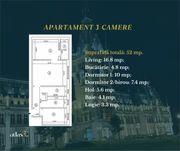 Apartament 3 camere | 52 mp | etaj 1 | Mircea cel Batran | Bloc 1975 - Iasi